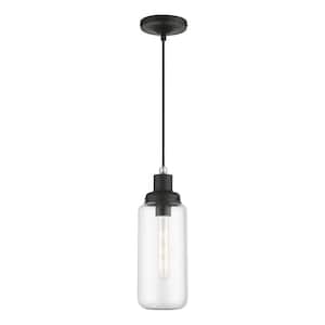 Oakhurst 1-Light Black Mini Pendant with Brushed Nickel Accent and Clear Glass