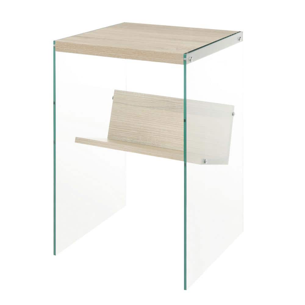 Soho Weathered White Wood and Glass Square End Table