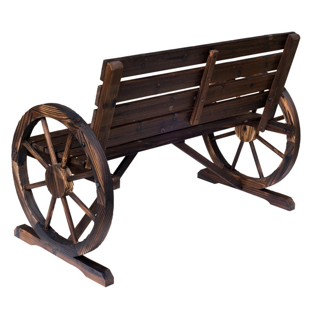 Rustic Fir Wood Wagon Wheel Bench, Carbonized Brown, 41.5" x 23.25"
