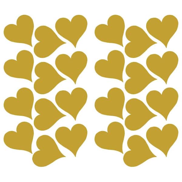 RoomMates 5 in. W x 11.5 in. H Gold Heart 24-Piece Peel and Stick Wall Decal