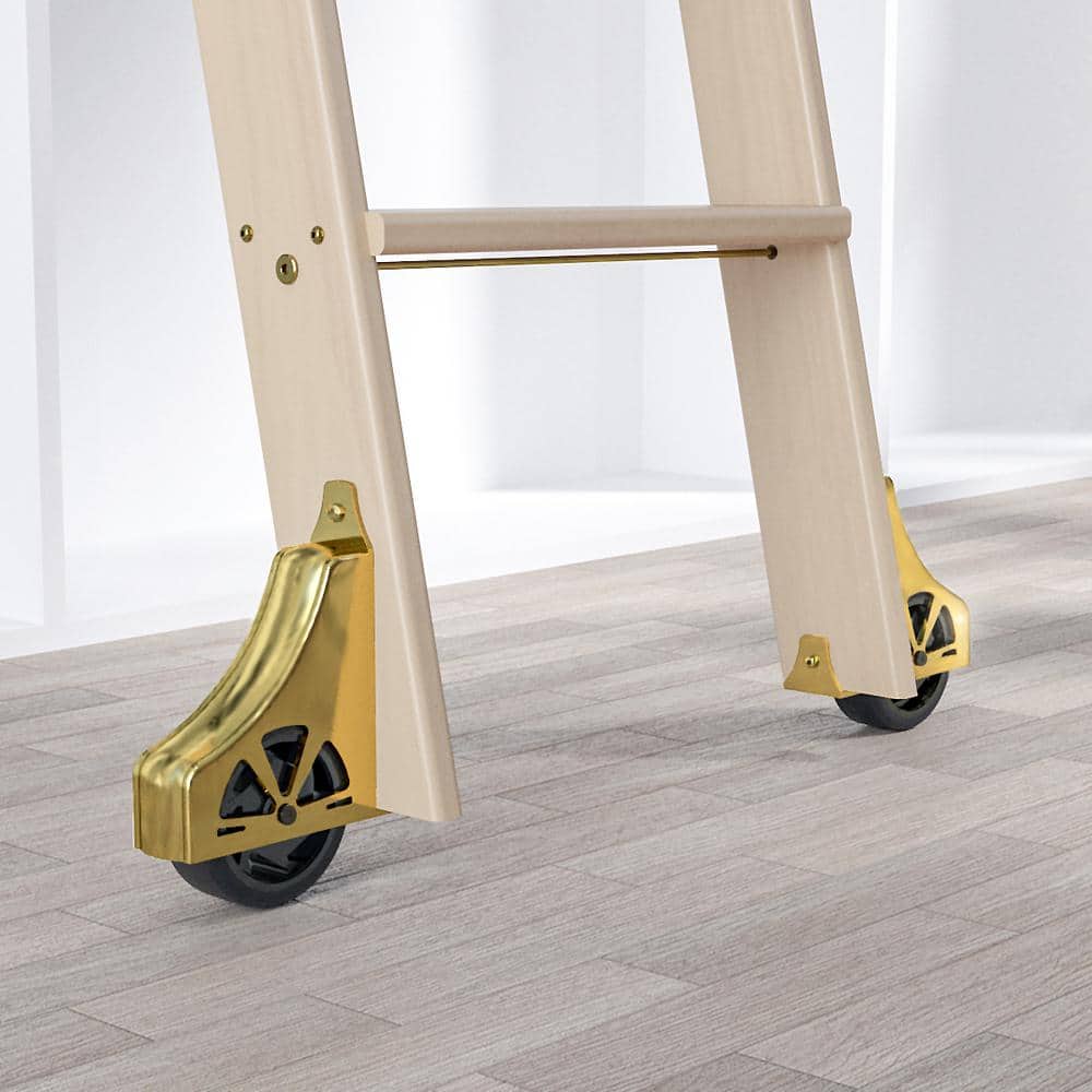 92 in. Clear Finished Red Oak Library Ladder with Polished Brass Hardware
