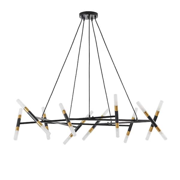 VEVETTA 41 in. 20-Light Branch Modern Black Chandelier Light with Frosted Tubes and Adjustable Height (Bulb Not Included)