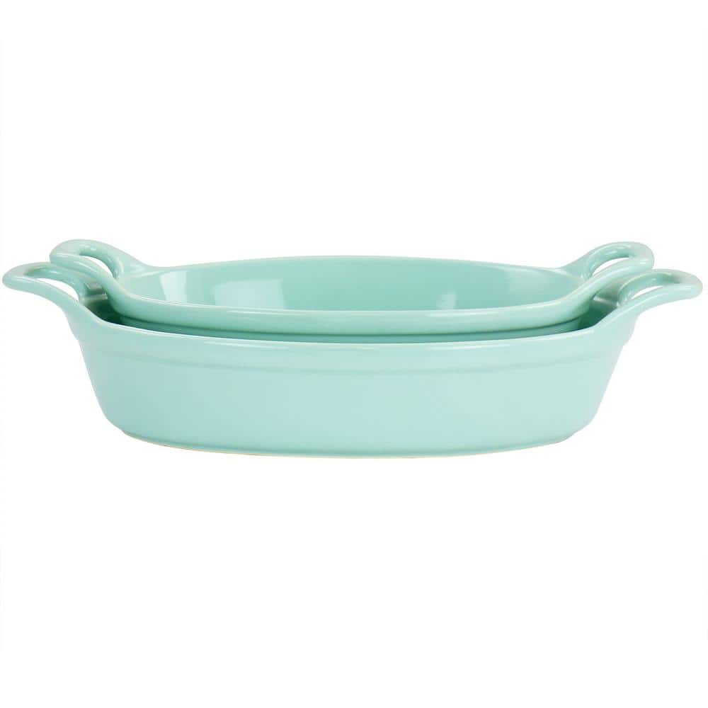 Mint Green Stoneware Oval Baker Set with Handles