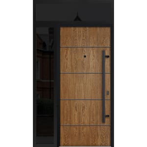 6683 48 in. x 96 in. Left-hand/Inswing Sidelight and Transom Natural Oak Steel Prehung Front Door with Hardware