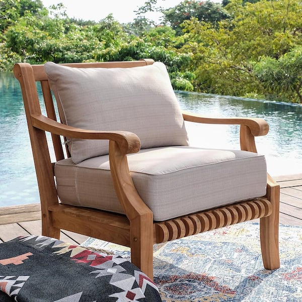 Cambridge Casual Mosko Teak Wood Outdoor Lounge Chair with Beige Cushion