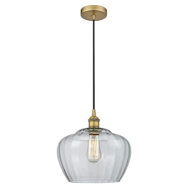 Fenton 60-Watt 1-Light Brushed Brass Standard Mini Pendant Light with Clear Glass Shade, No Bulbs Included