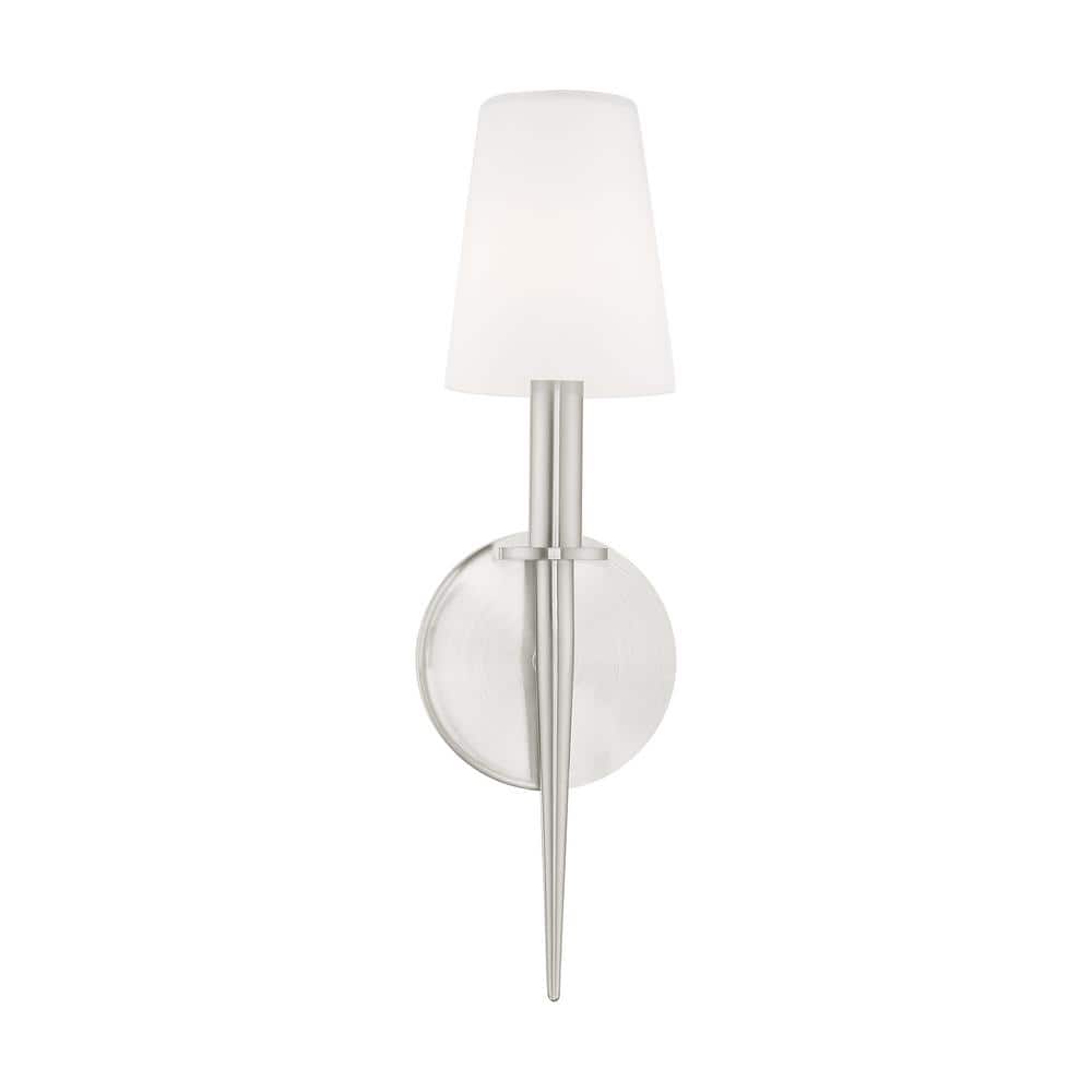 Witten Brushed Nickel 1-Light ADA Compliant Sconce with Opal White Glass