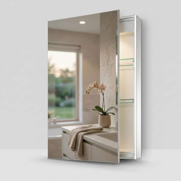 24 in. W x 24 in. H Rectangular Aluminum Recessed or Surface Mount Medicine Cabinet with Mirror