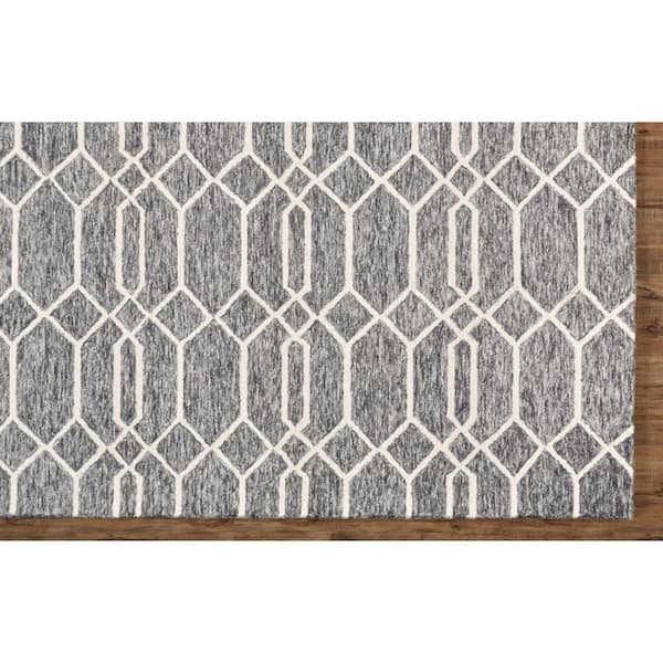 Gray, Black, Ivory 9 ft. x 12 ft. Tufted Geometric Wool Indoor Area Rug
