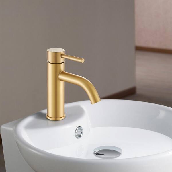 Casainc Modern Single Hole Single Handle Bathroom Faucet With Drains In Brush Gold Wf 18011 J The Home Depot