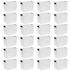30 qt. Clear Plastic Stackable Storage Bin w/White Latch Lid, (24-Pack)