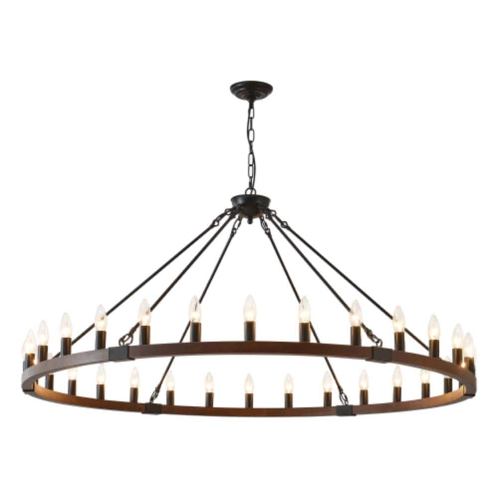 "53"" Wood Wagon Wheel 30-Light Chandelier Modern Farmhouse for Living Dining Room Foyer" price history on PriceWatchPro