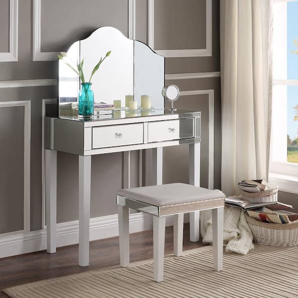 Inspired Home Primrose White Makeup Vanity Set With Drawers 30.7 in.x 35.4 in. x 15.7 in.