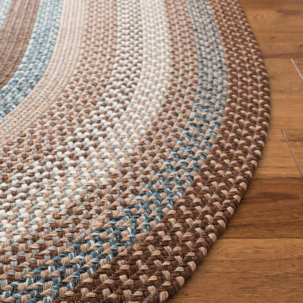 Braided Brown/Multi  6 ft. x 8 ft. Machine Washable Border Geometric Oval Area Rug