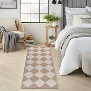 Washable Modern Jute Natural Ivory 2 ft. x 8 ft. Geometric Contemporary Runner Area Rug