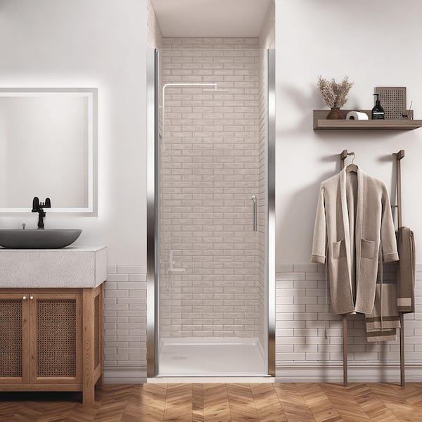 32 to 33 - 1/4 in. W x 72 in. H Pivot Swing Frameless Shower Door in Chrome with Clear Glass