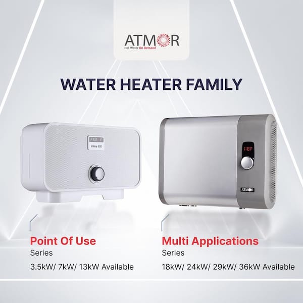 Atmor 18KW 3.73 GPM Residential Electric Tankless Water Heater Ideal for 1 Bedroom Home or Up to 3 Simultaneous Applications