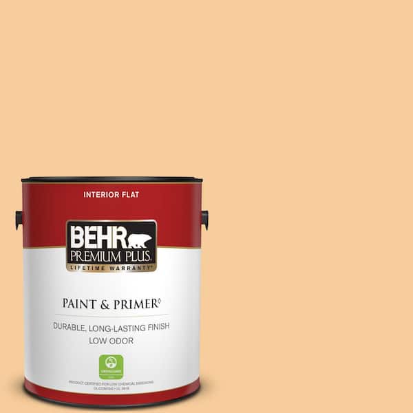 BEHR PREMIUM PLUS 1 gal. #300C-3 Bagel Flat Low Odor Interior Paint & Primer