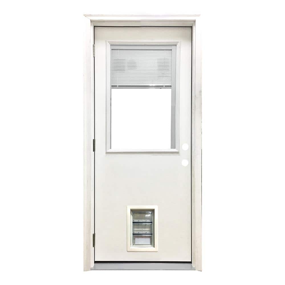 32 in. x 80 in. Reliant Series Clear Mini-Blind RHOS White Primed Fiberglass Prehung Front Door with Med Pet Door price history on PriceWatchPro