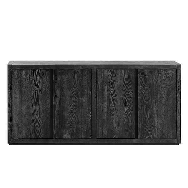 63.1 in. W x 15.7 in. D x 30.3 in. H Black Linen Cabinet with 4-Door, Ash Veneer
