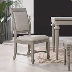 Dauphin Upholstered Dining Side Chair, Set of 2, Cream White Top Grain Leather and Cashmere Gray Wood