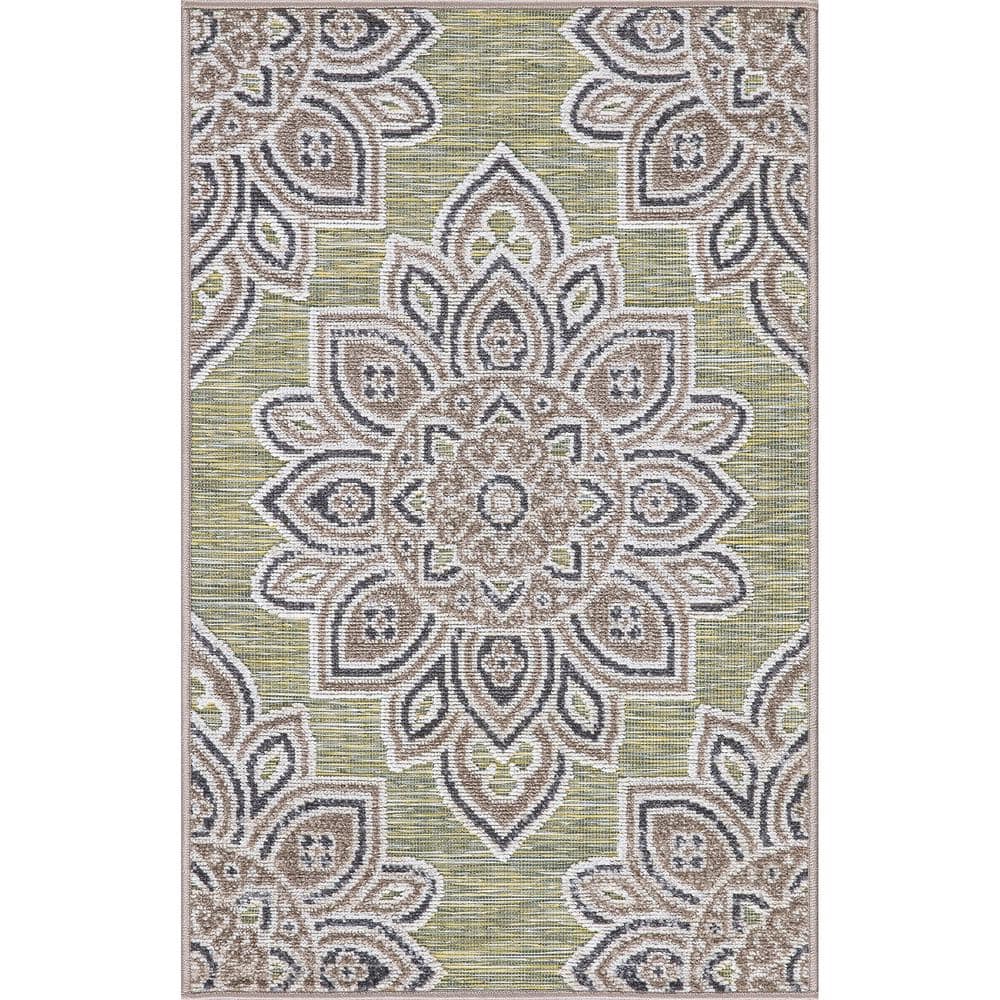 Green 2 ft. x 3 ft. Floral Indoor/Outdoor Patio Scatter Area Rug price history on PriceWatchPro