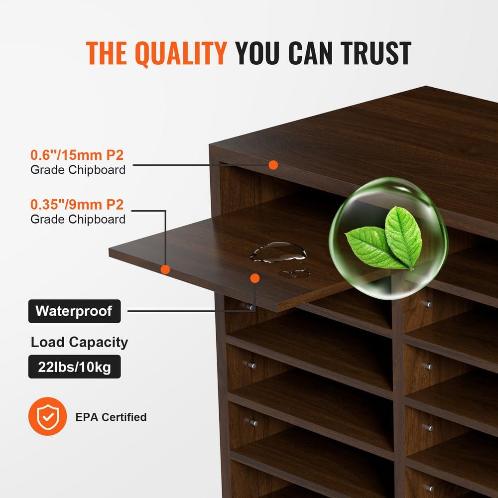 Rustic Brown 12-Compartment Wooden Desk Literature Organizer