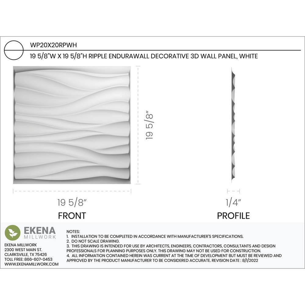 White Textured 3D PVC Wall Panels, 19.63" x 19.63", 12-Pack