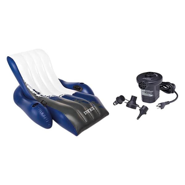 Intex Floating Recliner Pool Lounge with Cup Holders and Quick Fill Air Pump