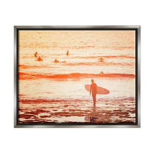 Surfing Sunset Beach Shore Design by Igor Vitomirov Floater Framed Nature Art Print 31 in. x 25 in.
