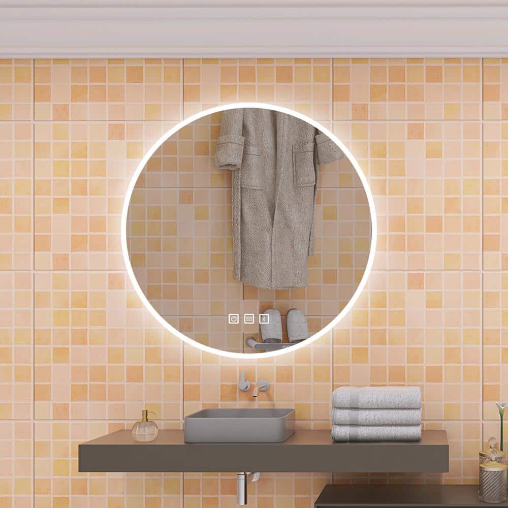 28 in. W x 28 in. H Small Round Frameless Wall-Mount Anti-Fog LED Light Bat