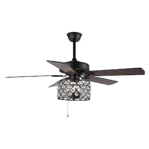 52 in. Black Crystal Ceiling Fan with Light Kit and Remote Control