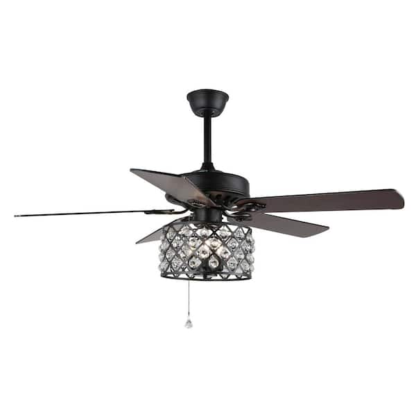 Bella Depot 52 in. Black Crystal Ceiling Fan with Light Kit and Remote Control
