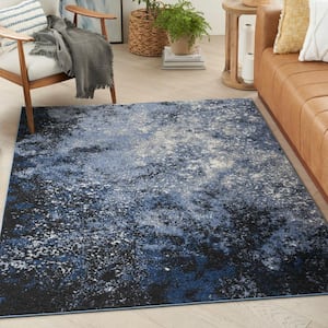 Passion Light Blue Black 5 ft. x 7 ft. Abstract Contemporary Area Rug