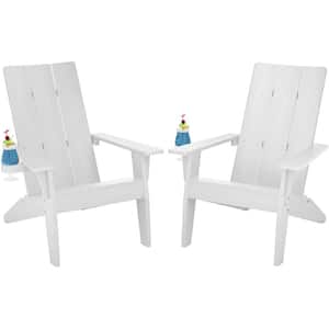 Oversize Modern White Plastic Outdoor Patio Adirondack Chair with Cup Holder (2-Pack)