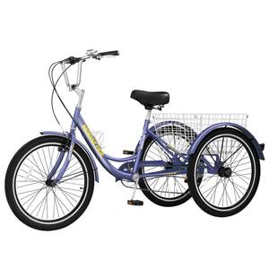 【US Fast Shipment 】 Adult Tricycle 1/7 Speed 3-Wheel Installation Tools Trikes 24 Inch 3 Wheel Bikes Bicycles Cruise Trike with Big Shopping Basket for Seniors Men Women 