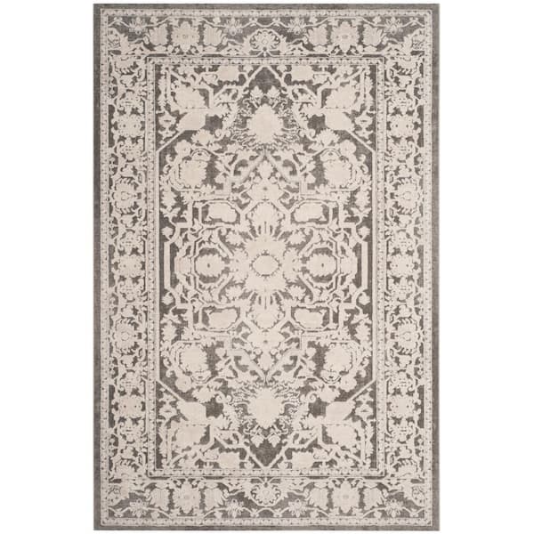 Reflection Dark Gray/Cream Doormat 2 ft. x 4 ft. Border Floral Area Rug