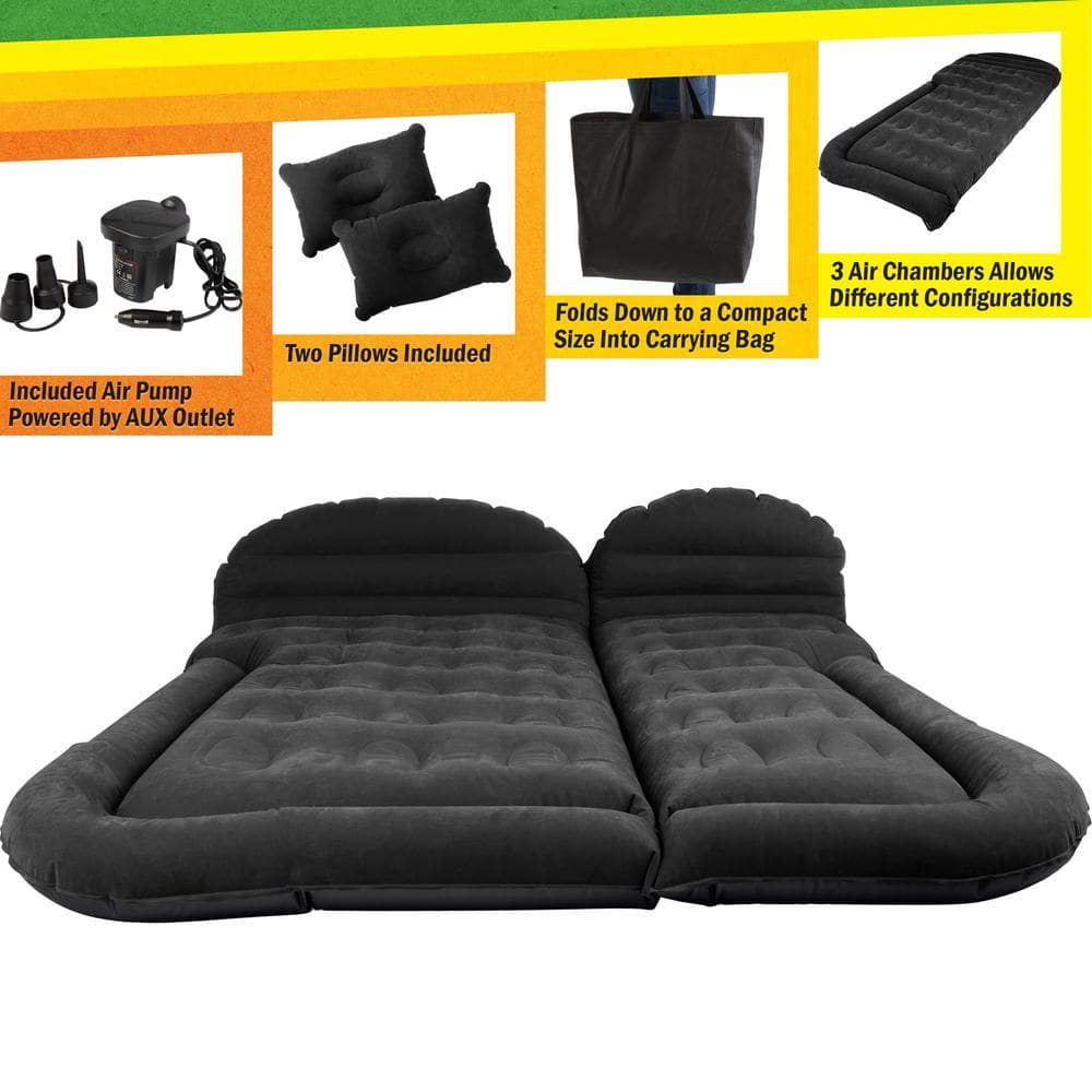 Black Inflatable Car Air Mattress with Pump and Pillows
