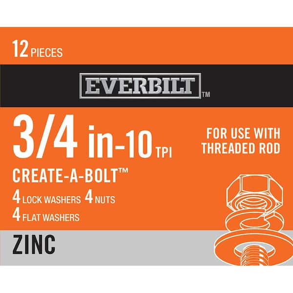 Everbilt 3/4 in. Zinc-Plated Nut, Washer and Lock Washer (4-Piece per Pack)