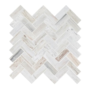Angora Herringbone 12 in. x 12 in. Polished Marble Floor and Wall Mosaic Tile (1 sq. ft./Each)