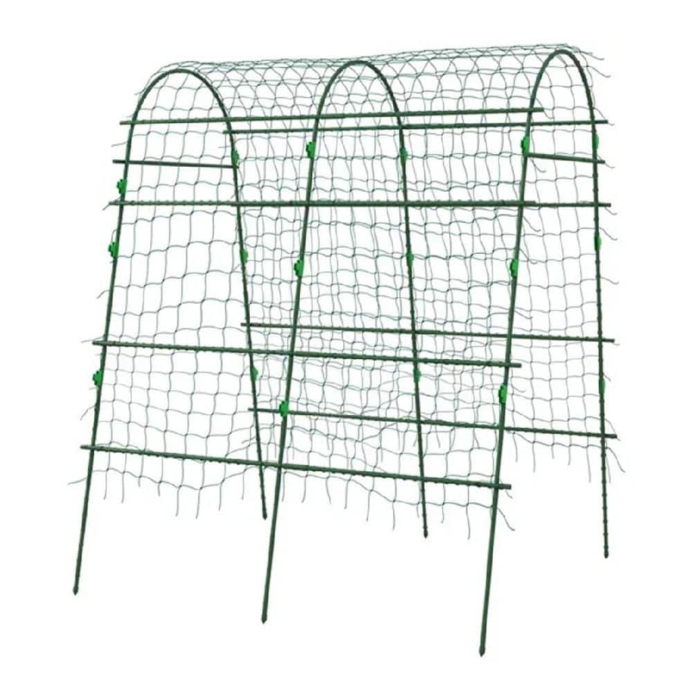 81.1 in. Arch Metal Garden Trellis with Climbing Net Adjustable Layers and 