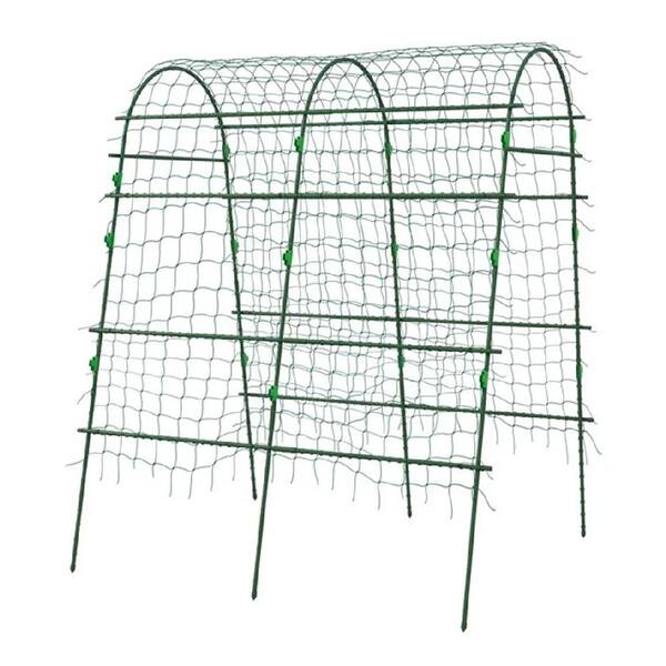 Unbranded 81.1 in. Arch Metal Garden Trellis with Climbing Net Adjustable Layers and Weather-Resistant for Outdoor Gardening Green