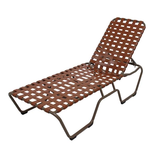 Unbranded Marco Island Brownstone Commercial Grade Aluminum Patio Chaise Lounge with Saddle Vinyl Cross Straps (2-Pack)