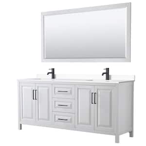 Daria 80 in. W x 22 in. D x 35.75 in. H Double Bath Vanity in White with White Cultured Marble Top and 70 in. Mirror