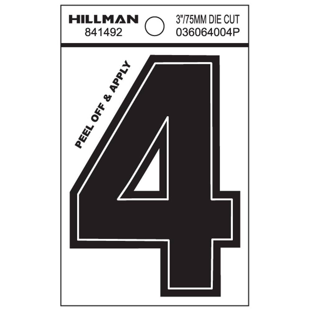Hillman 3 in. Black Vinyl DieCut Number 4 841492 The Home Depot