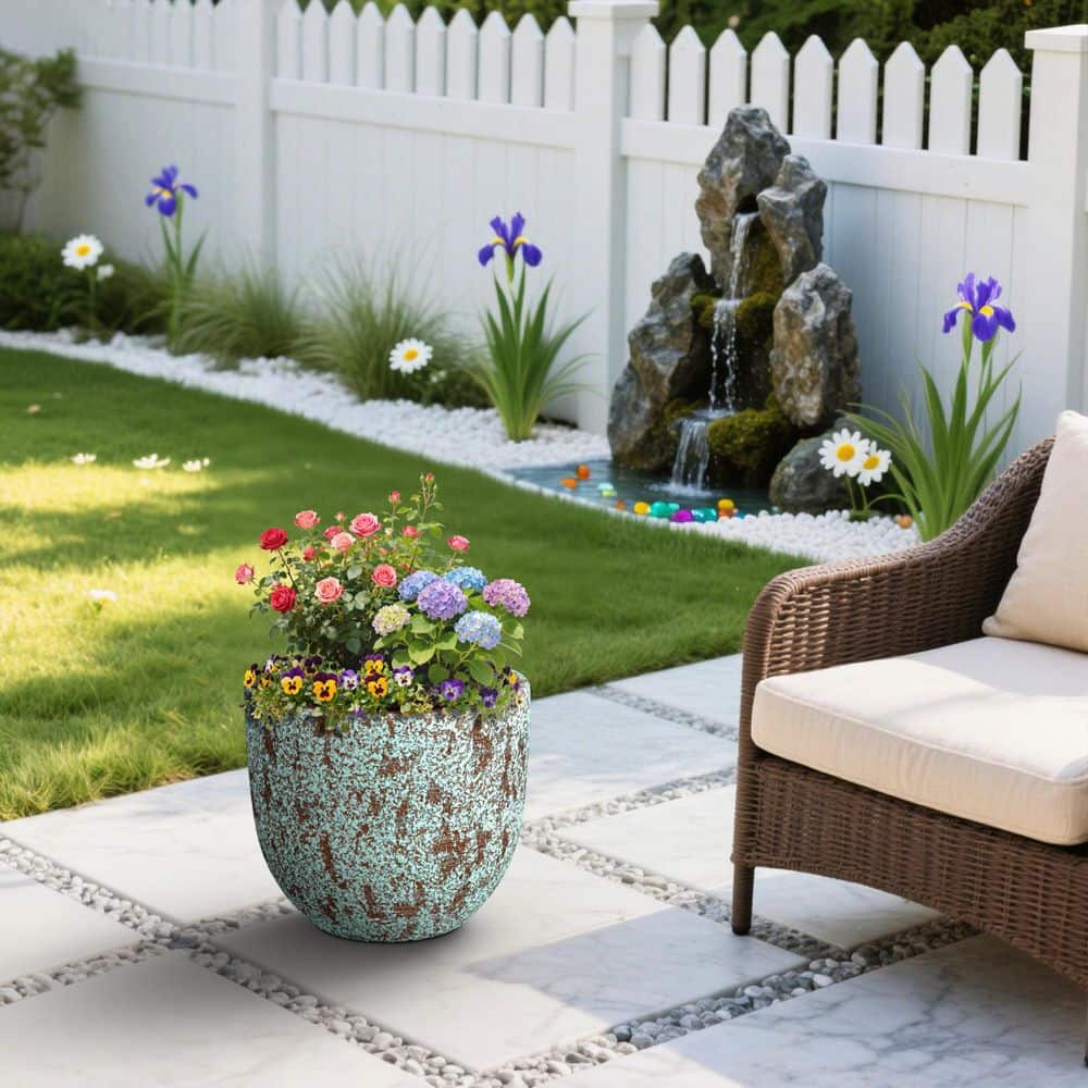17.8 in.W x 15.3 in.H Round Concrete Planter, Large Flower Plant Pots with Drainage Hole, Teal(Enhanced Interior) price history on PriceWatchPro