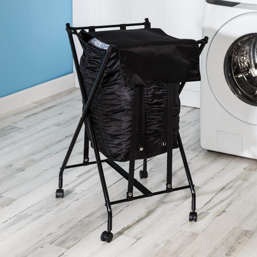 Black Collapsible Steel Frame Hamper with Wheels and Lid