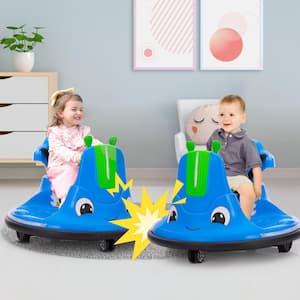 12-Volt Kids Electric Bumper Car Ride on Vehicle with Remote Control and Music, Blue (2-Pack)