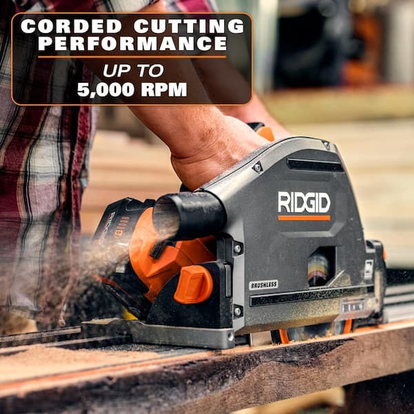 RIDGID - 18V (2) 4.0 Ah Batteries and Charger Kit with 18V Brushless Cordless 6-1/2 in. Track Saw