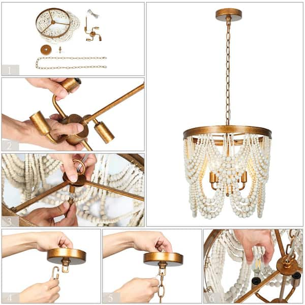 Brass wood 2024 bead chandelier